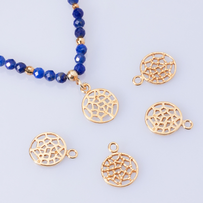 Srebrna zawieszka pajęczyna w kółku AG925 pozłacana 9mm