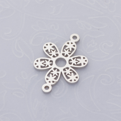 Rozgałęźnik kwiatek w kółku ze stali szlachetnej w kolorze srebrnym 22x15mm