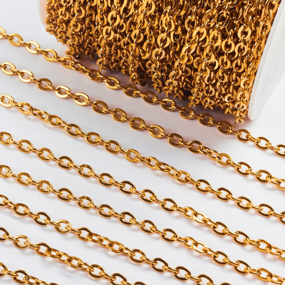 Łańcuszek ze stali chirurgicznej płaskie owale w kolorze złotym 6x4,5mm