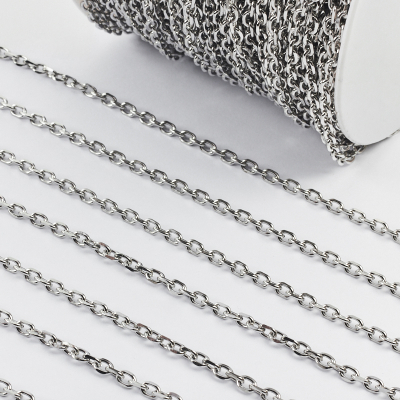 Łańcuszek ze stali chirurgicznej owale fasetowane w kolorze srebrnym 5x3mm