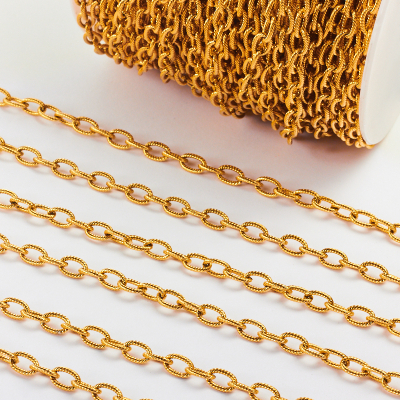 Łańcuszek ze stali chirurgicznej owale nacinane w kolorze złotym 8x5mm