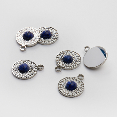 Zawieszka ze stali chirurgicznej kółko z lapis lazuli w kolorze srebrnym 19mm