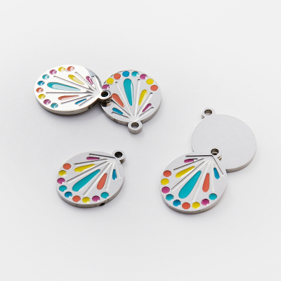 Zawieszka ze stali chirurgicznej emaliowana pawie pióro w kolorze srebrnym 20mm