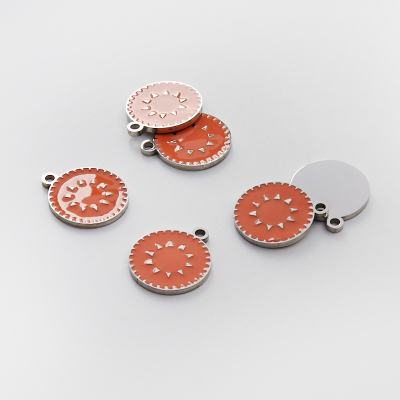 Emaliowana zawieszka ze stali chirurgicznej kółko łososiowe w kolorze srebrnym 18mm