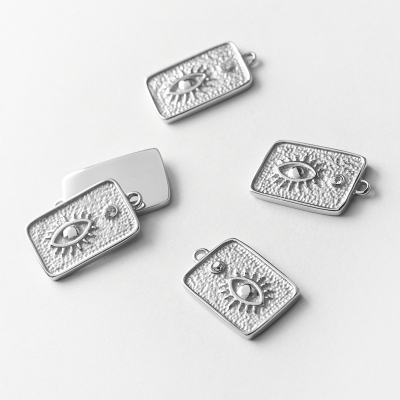 Zawieszka ze stali chirurgicznej prostokąt z okiem proroka i cyrkonią w kolorze srebrnym 23x14mm