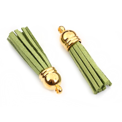 Chwost z rzemienia zamszowego w złotym okuciu zielony 4cm