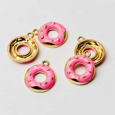 Zawieszka ze stali różowy donat 18,5mm PVD