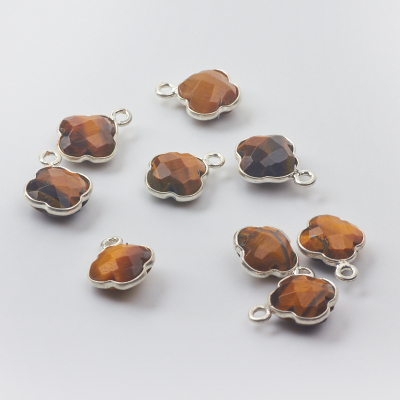 Zawieszka tygrysie oko koniczyna marokańska fasetowana w okuciu AG925 8mm