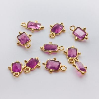 Zawieszka ametyst fasetowany prostokąt w okuciu AG925 pozłacany 6x4mm