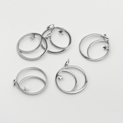 Zawieszka ze stali szlachetnej księżyc i gwiazdka w kółku do naszyjników w kolorze srebrnym 22mm